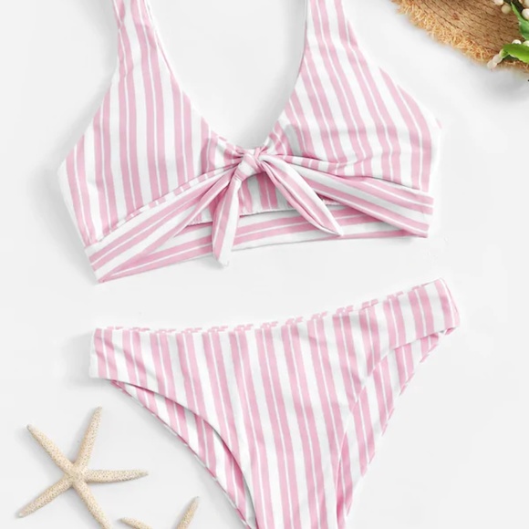 SHEIN Other - Striped Knot Front Top With Panty Bikini NWT